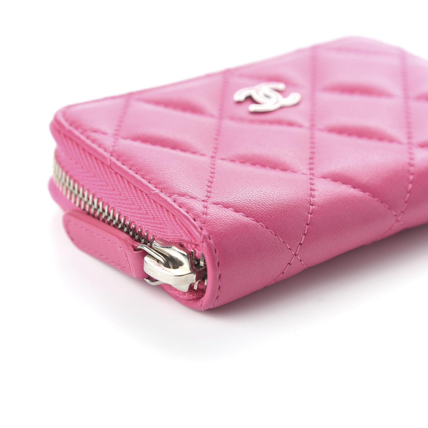 Lambskin Quilted Zip Around Coin Purse Pink