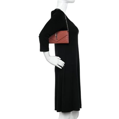 Saint Laurent Grain De Poudre Matelasse Chevron Small Monogram Chain Wallet Blush Fonce 2 of 12