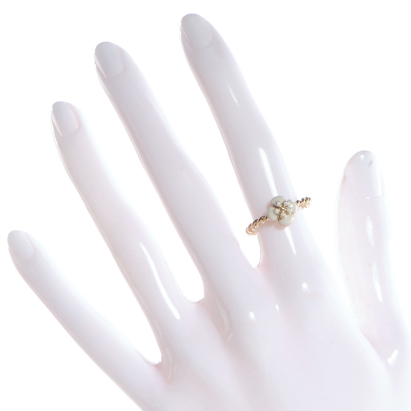 White Enamel Camellia Ring 6.5