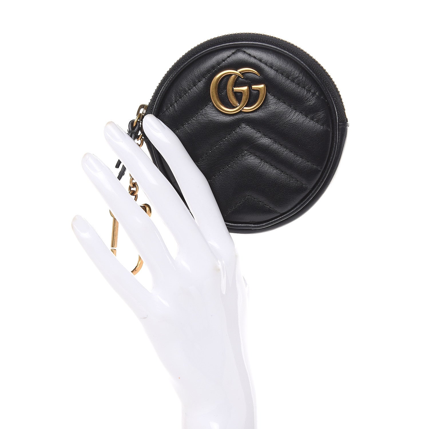 Gucci Calfskin Matelasse GG Marmont Round Coin Purse Black 2 of 9