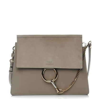 Chloe Calfskin Suede Medium Faye Shoulder Bag Motty Grey 1 of 7