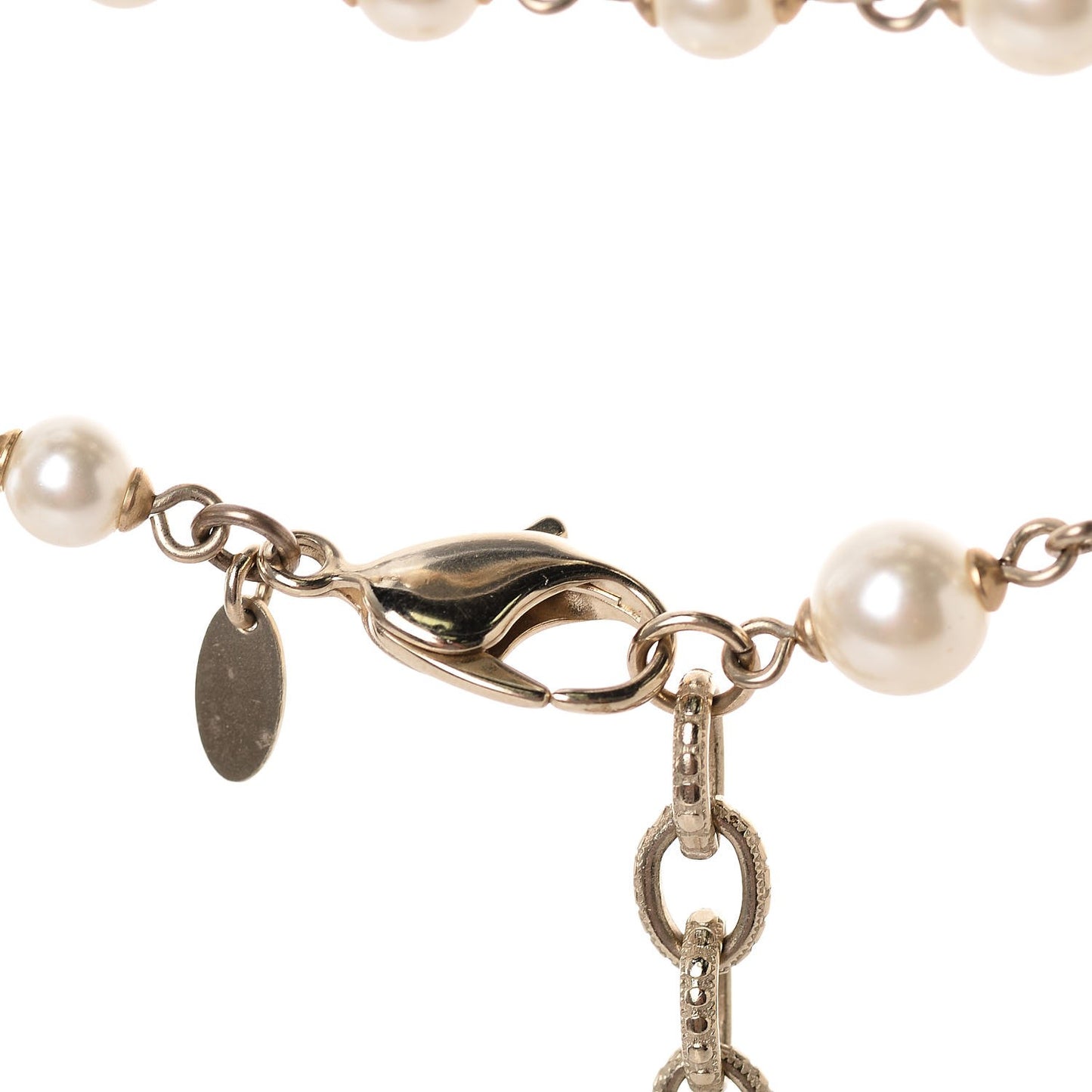 Pearl Bead Crystal CC Long Necklace Gold