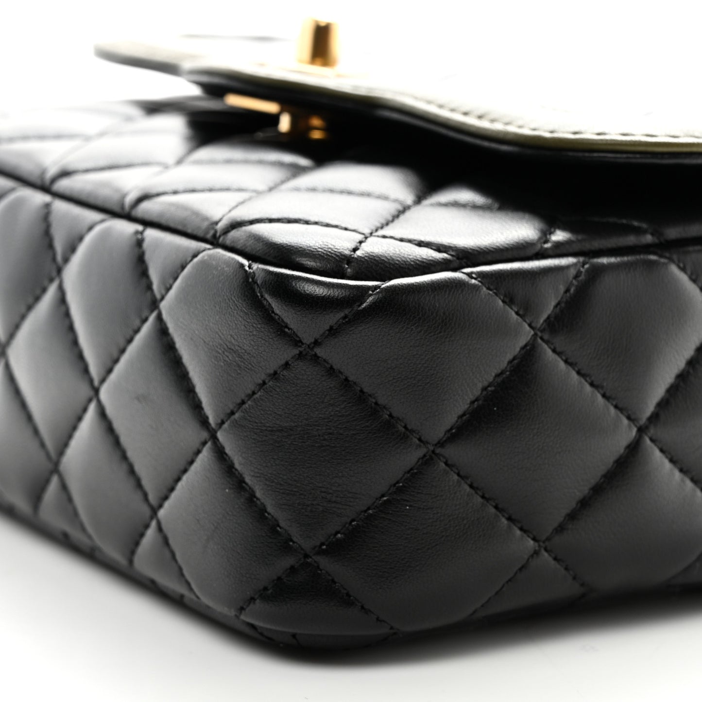 Lambskin Mini Square Flap Black Khaki