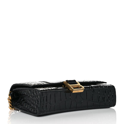 Balenciaga Shiny Calfskin Crocodile Embossed Hourglass Chain Bag Black 4 of 9