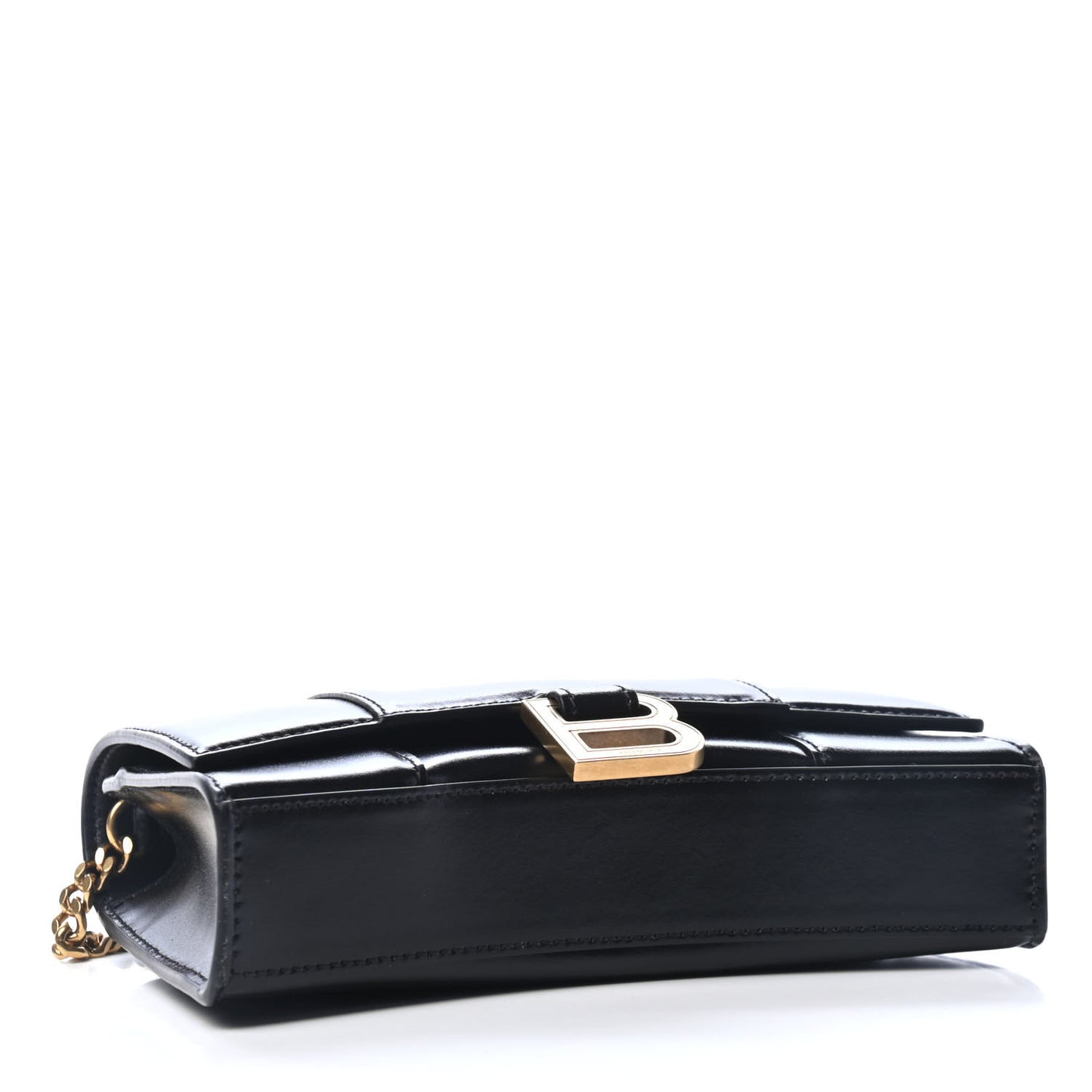 Shiny Box Calfskin Hourglass Chain Bag Black