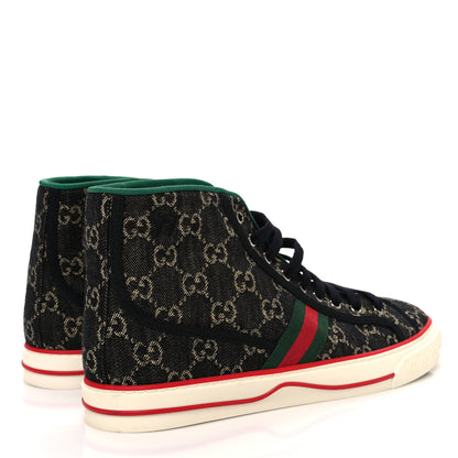 Gucci New Denim GG Monogram Web Mens 1977 Tennis High Top Sneakers 10 Black Ivory 5 of 10