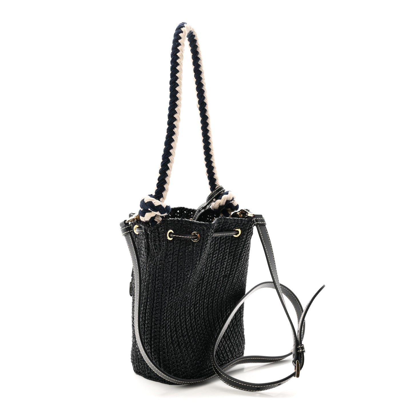 Yarn Raffia Effect Crochet Mini Bucket Bag Black