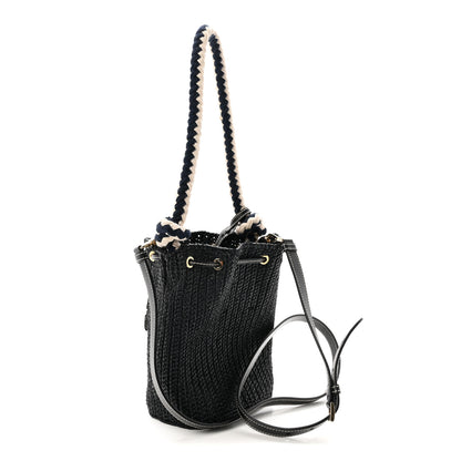 Prada Yarn Raffia Effect Crochet Mini Bucket Bag Black 3 of 9