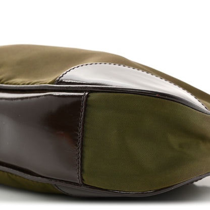 Prada Tessuto Nylon Soft Calf Shoulder Bag Green Brown 10 of 12