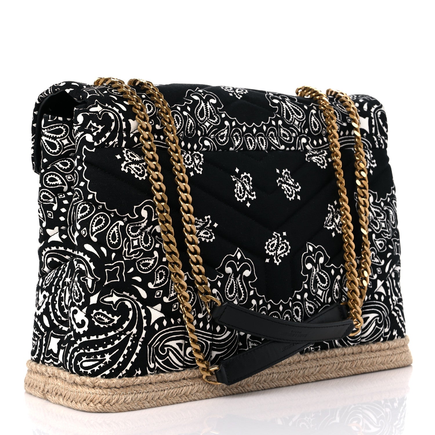 Saint Laurent Canvas Bandana Medium Loulou Chain Satchel Black White 3 of 9