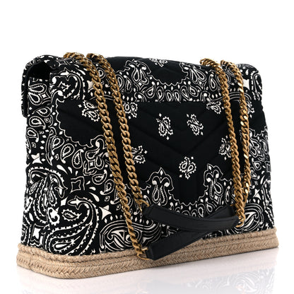 Saint Laurent Canvas Bandana Medium Loulou Chain Satchel Black White 3 of 9