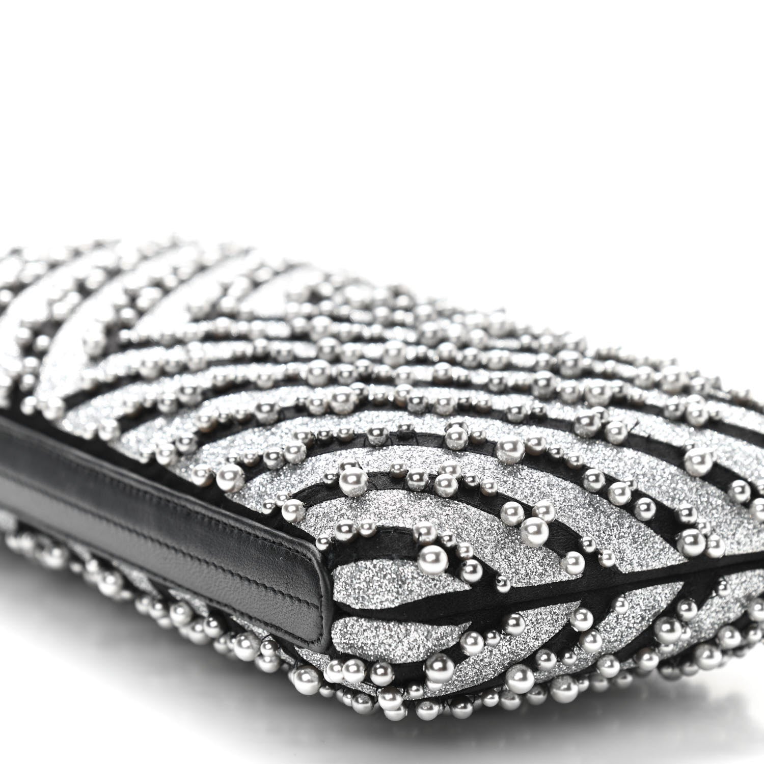 Chanel Mixed Fibers Pearl Evening Clutch Silver Black 10 of 11