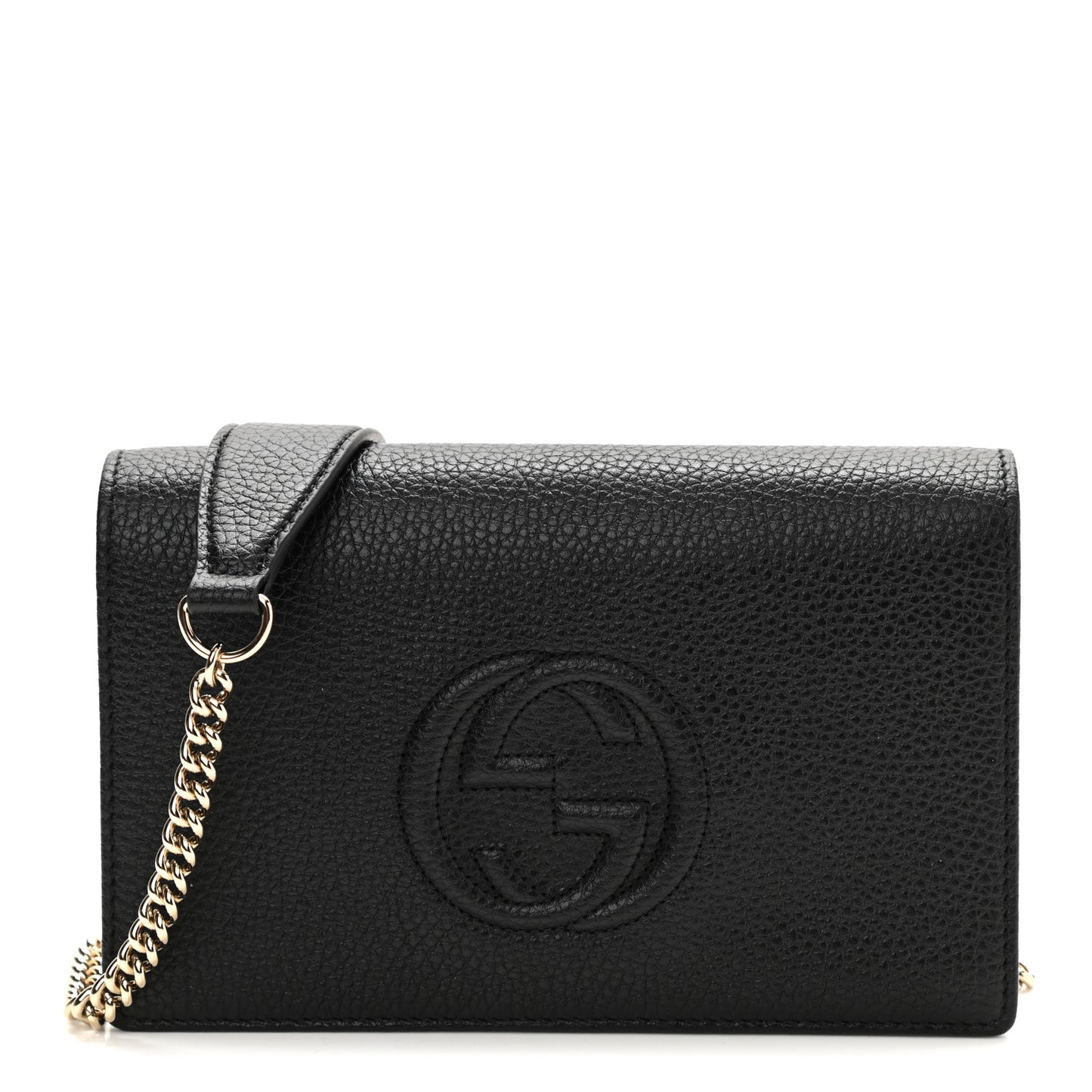 Pebbled Calfskin Soho Wallet on Chain Black