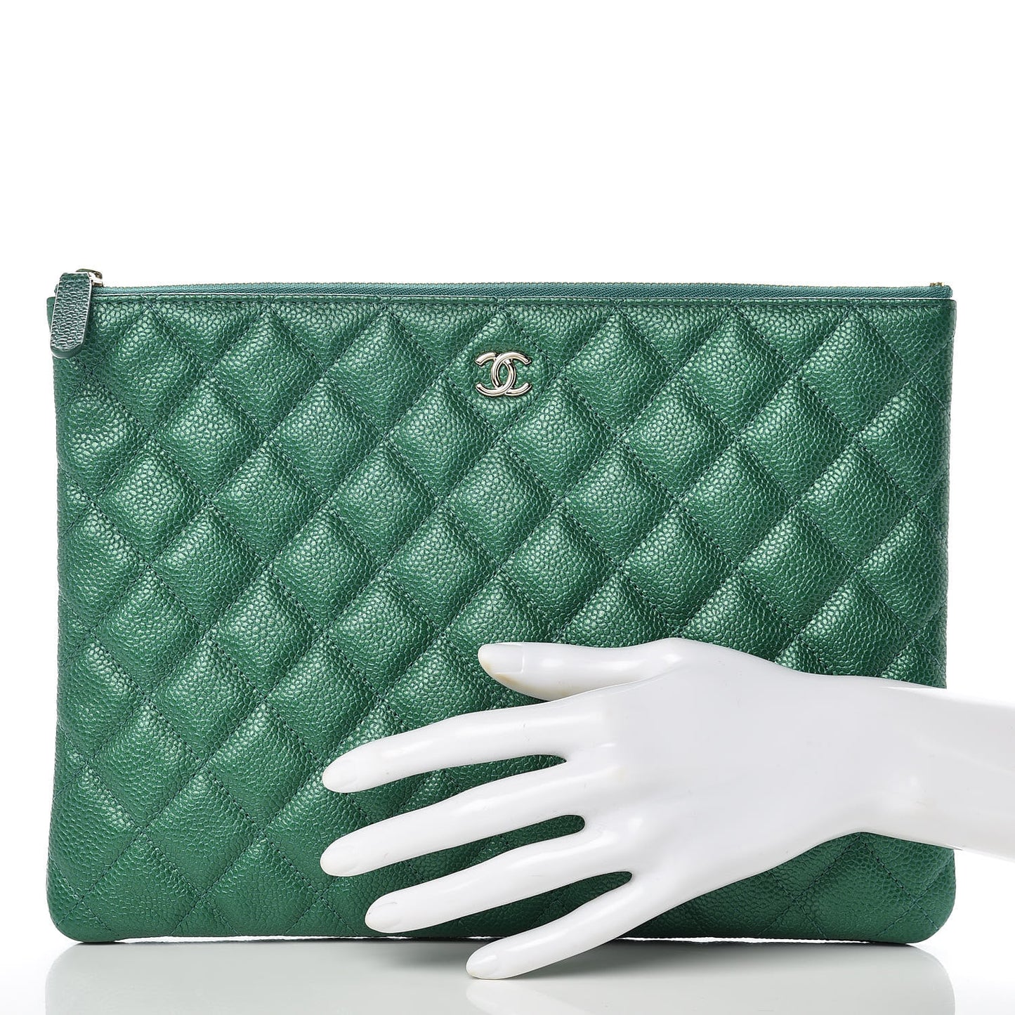 Metallic Caviar Quilted Medium Cosmetic Case Green
