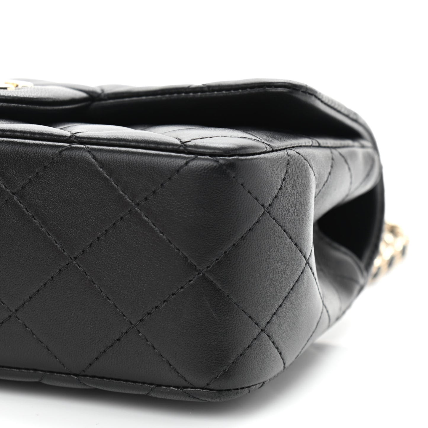 Lambskin Quilted Mini Lion Charm Top Handle Rectangular Flap Black