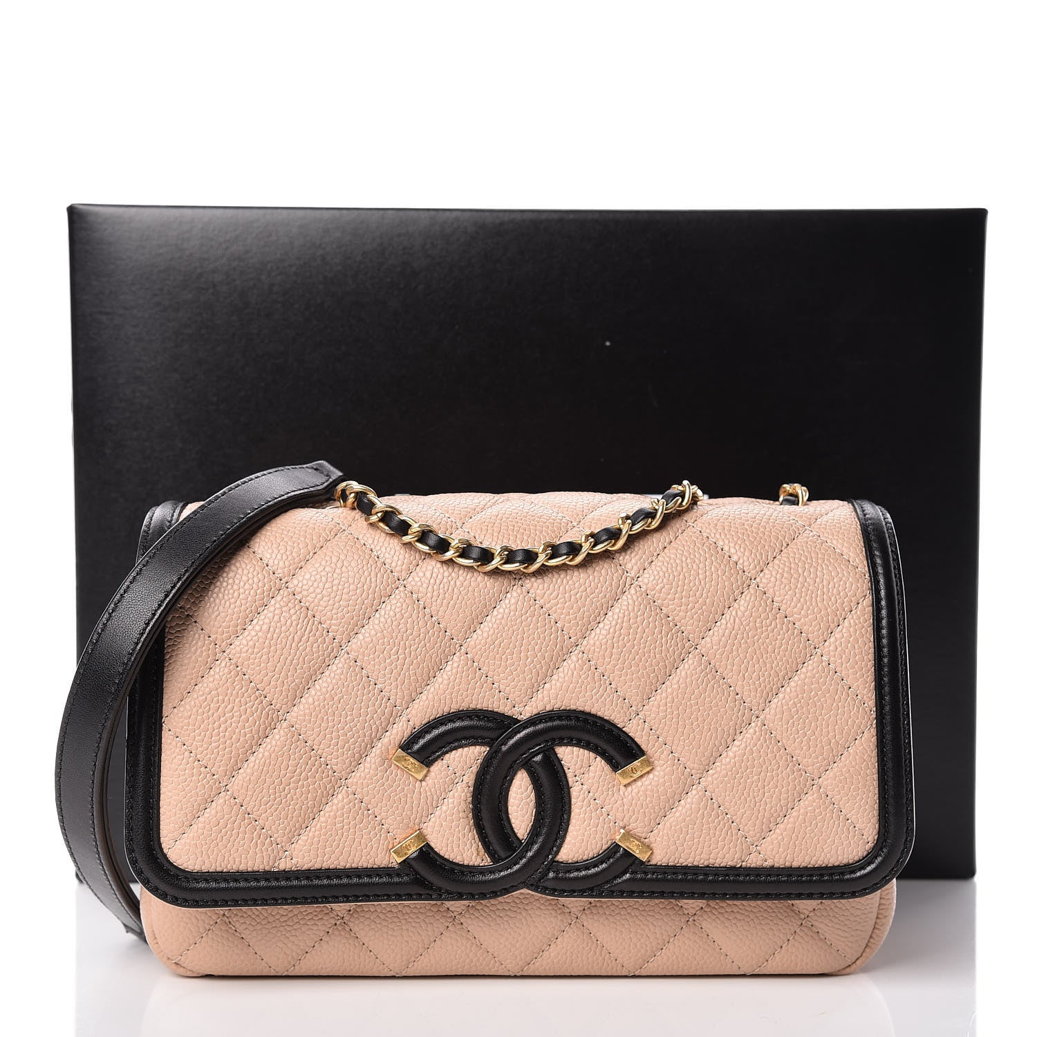 Chanel Caviar Quilted Small CC Filigree Flap Beige Black 10 of 10