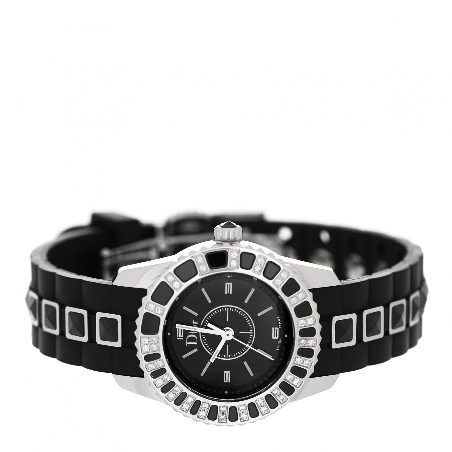 Christian Dior Stainless Steel Rubber Diamond Sapphire 29mm Christal Quartz Watch Black 2 of 4