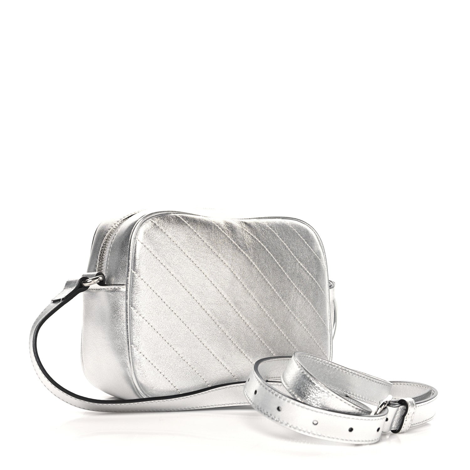 Gucci Metallic Sakai Be Green Calfskin Diagonal Stitched Small Blondie Shoulder Bag Silver 3 of 10