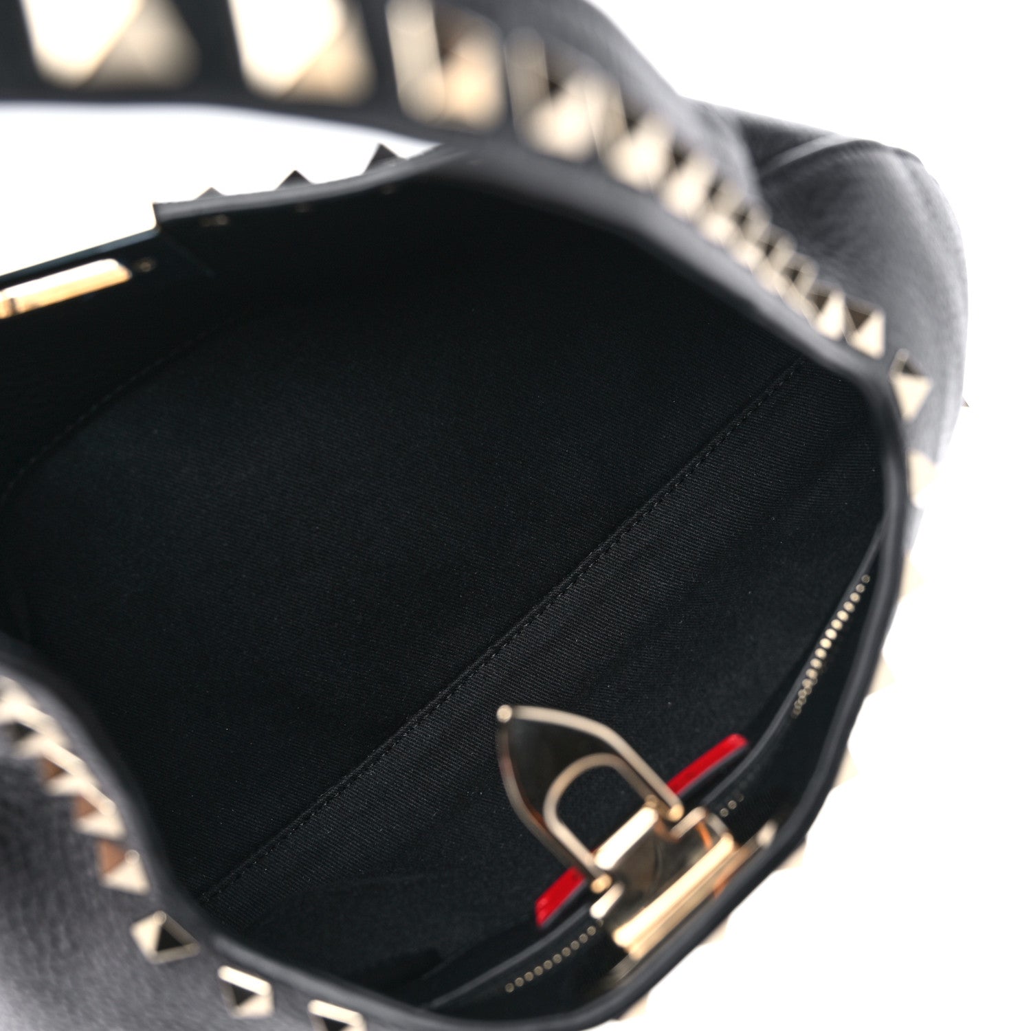 Valentino Garavani Pebbled Calfskin Small Rockstud Flip Lock Hobo Black 5 of 8