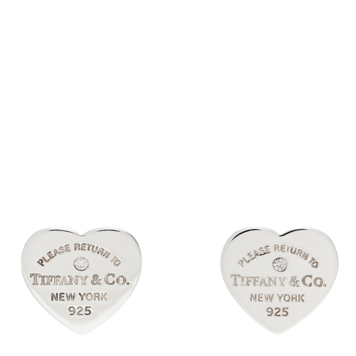 Tiffany Sterling Silver Diamond Mini Return To Tiffany Heart Tag Earrings 1 of 5