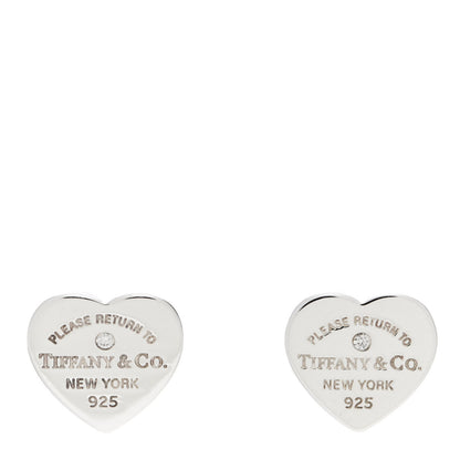 Tiffany Sterling Silver Diamond Mini Return To Tiffany Heart Tag Earrings 1 of 5