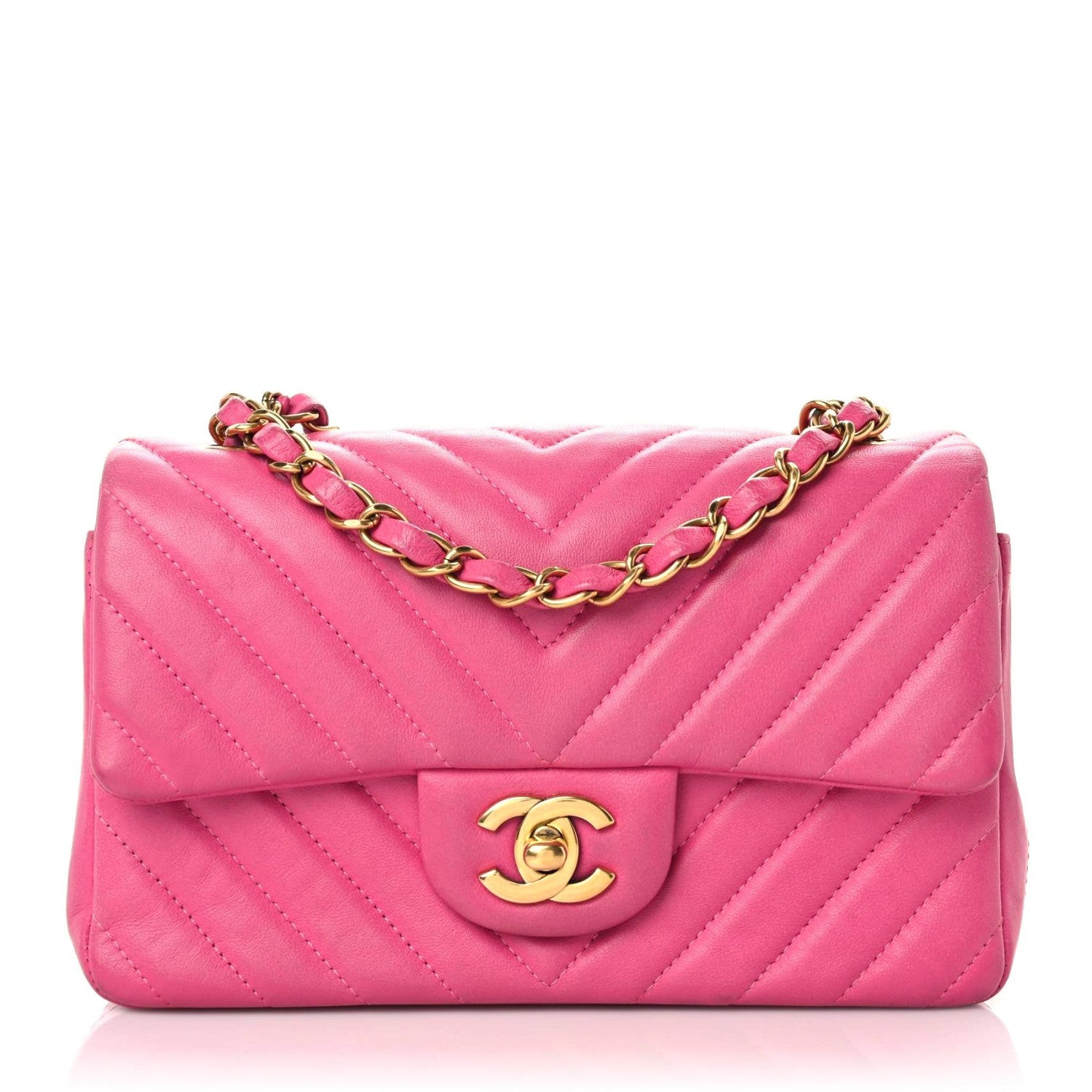 Chanel Lambskin Chevron Quilted Mini Rectangular Flap Dark Pink 1 of 19