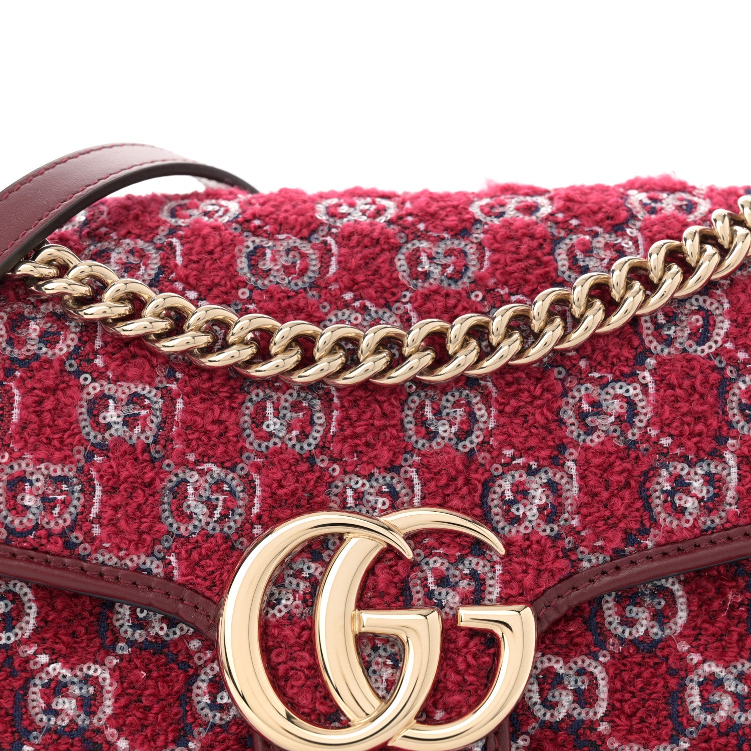 Gucci Wool Boucle Tweed Medium GG Marmont Shoulder Bag Blue Rosso Ancora 8 of 11
