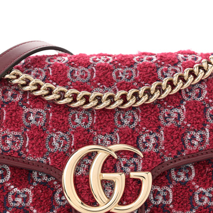 Gucci Wool Boucle Tweed Medium GG Marmont Shoulder Bag Blue Rosso Ancora 8 of 11