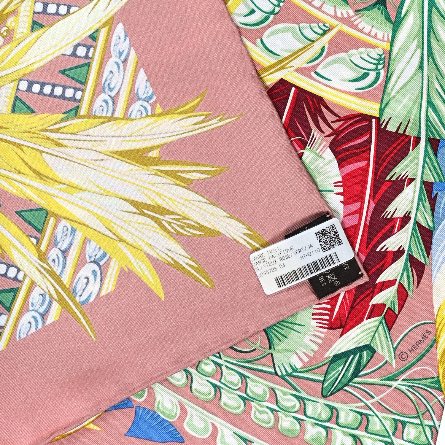 Hermes Silk Danse Pacifique Scarf 90 Vieux Rose Vert Jaune 3 of 3