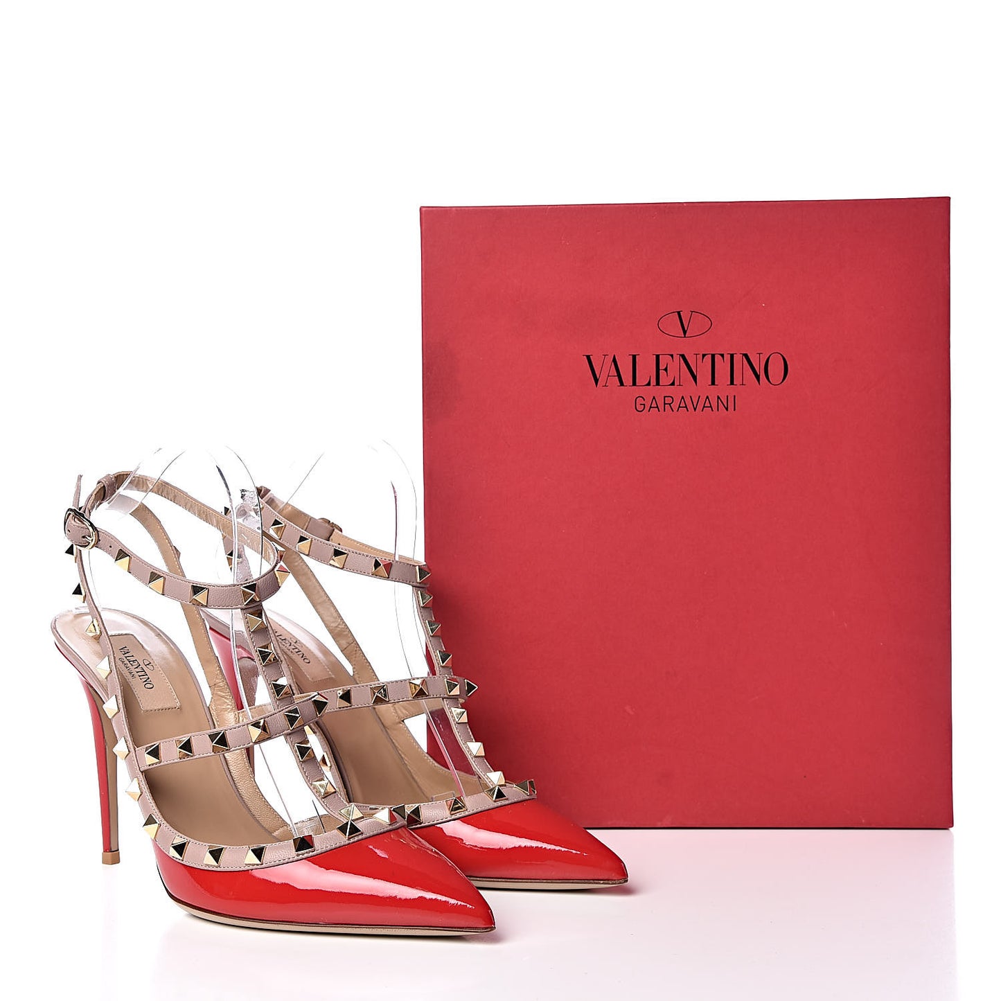 Patent Rockstud Ankle Strap 100mm Pumps 41 Rosso Valentino Poudre