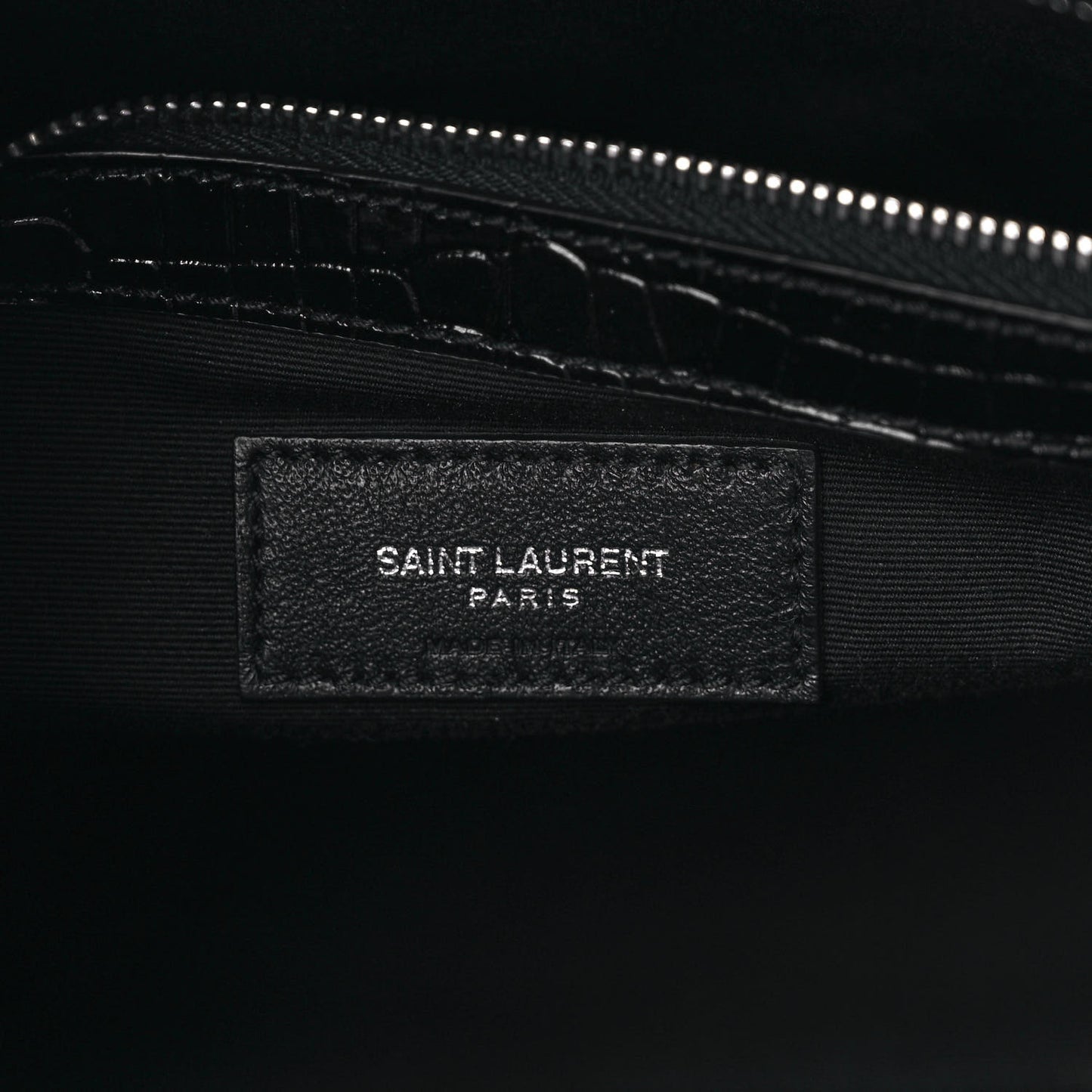 Shiny Calfskin Crocodile Embossed Small Manhattan Shopper Tote Black