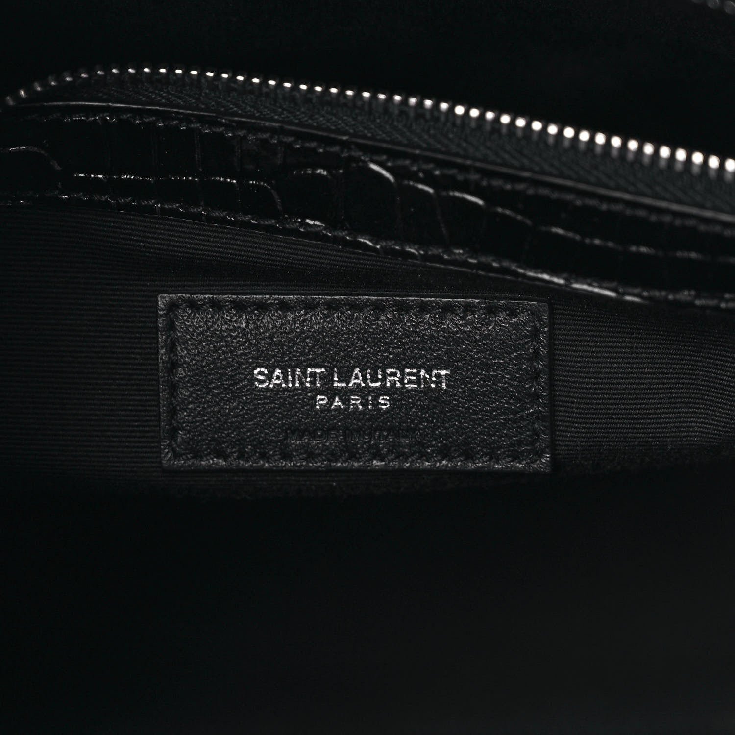 Saint Laurent Shiny Calfskin Crocodile Embossed Small Manhattan Shopper Tote Black 6 of 10