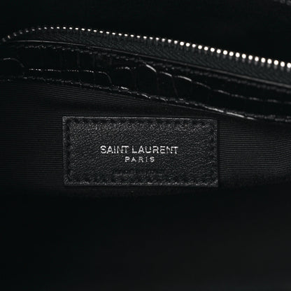 Saint Laurent Shiny Calfskin Crocodile Embossed Small Manhattan Shopper Tote Black 6 of 10
