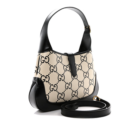 Gucci Azalea Calfskin GG Monogram Bi-Color Debossed Small Jackie 1961 Hobo Mystic White Black 3 of 10