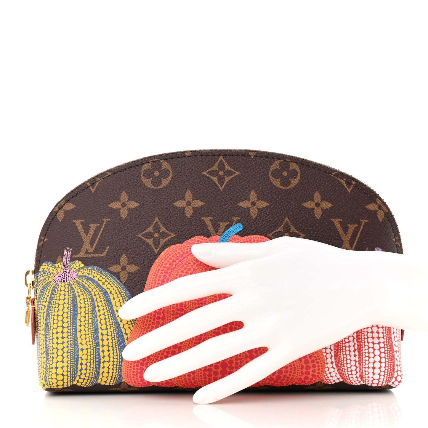 LV X YK Monogram Printed Kusama Pumpkin Cosmetic Pouch