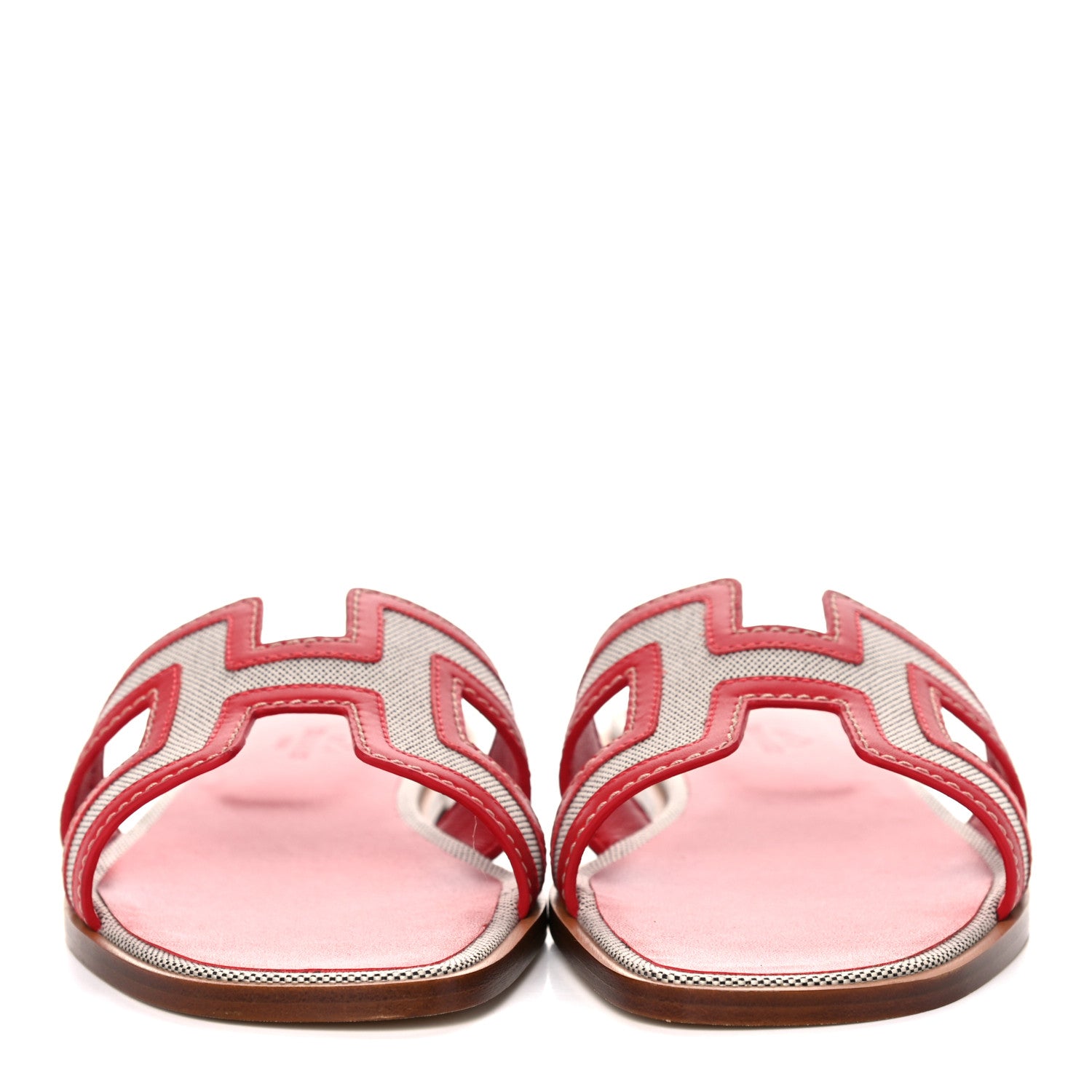 Hermes Canvas Calfskin Oran Sandals 38.5 Prunoir Rouge A Levre 2 of 8