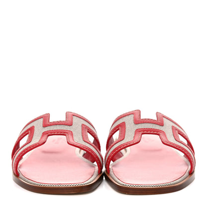 Hermes Canvas Calfskin Oran Sandals 38.5 Prunoir Rouge A Levre 2 of 8