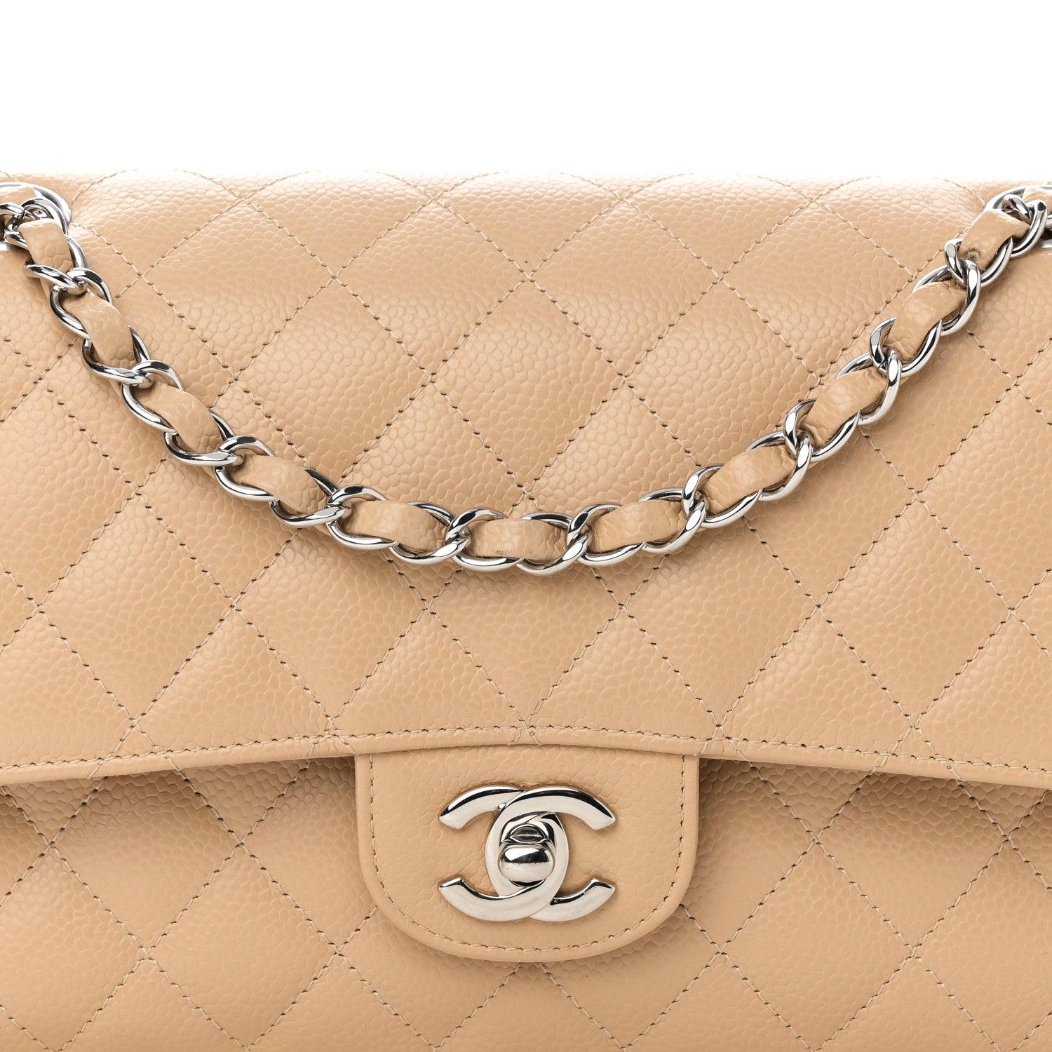 Chanel Caviar Quilted Medium Double Flap Beige 8 of 12
