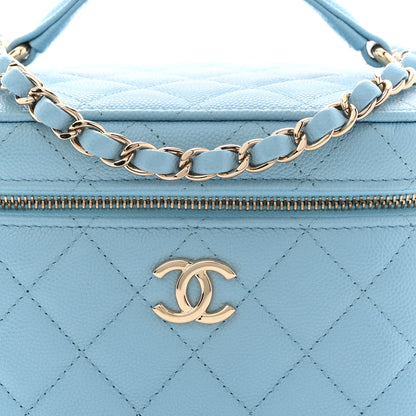 Chanel Caviar Quilted Top Handle Vanity Case With Chain Blue 8 of 11