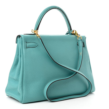 Hermes Togo Kelly Retourne 32 Bleu Atoll 2 of 19