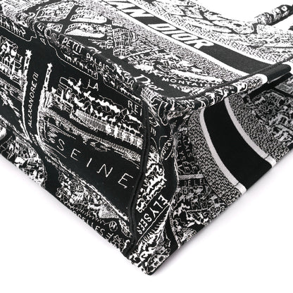 Christian Dior Canvas Embroidered Medium Plan De Paris Book Tote Black White 11 of 11