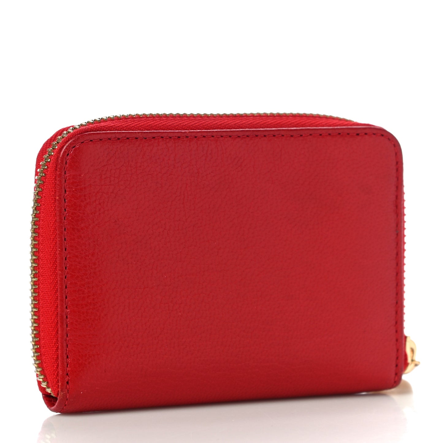 Small Classic Grain Compact Zip Wallet Red