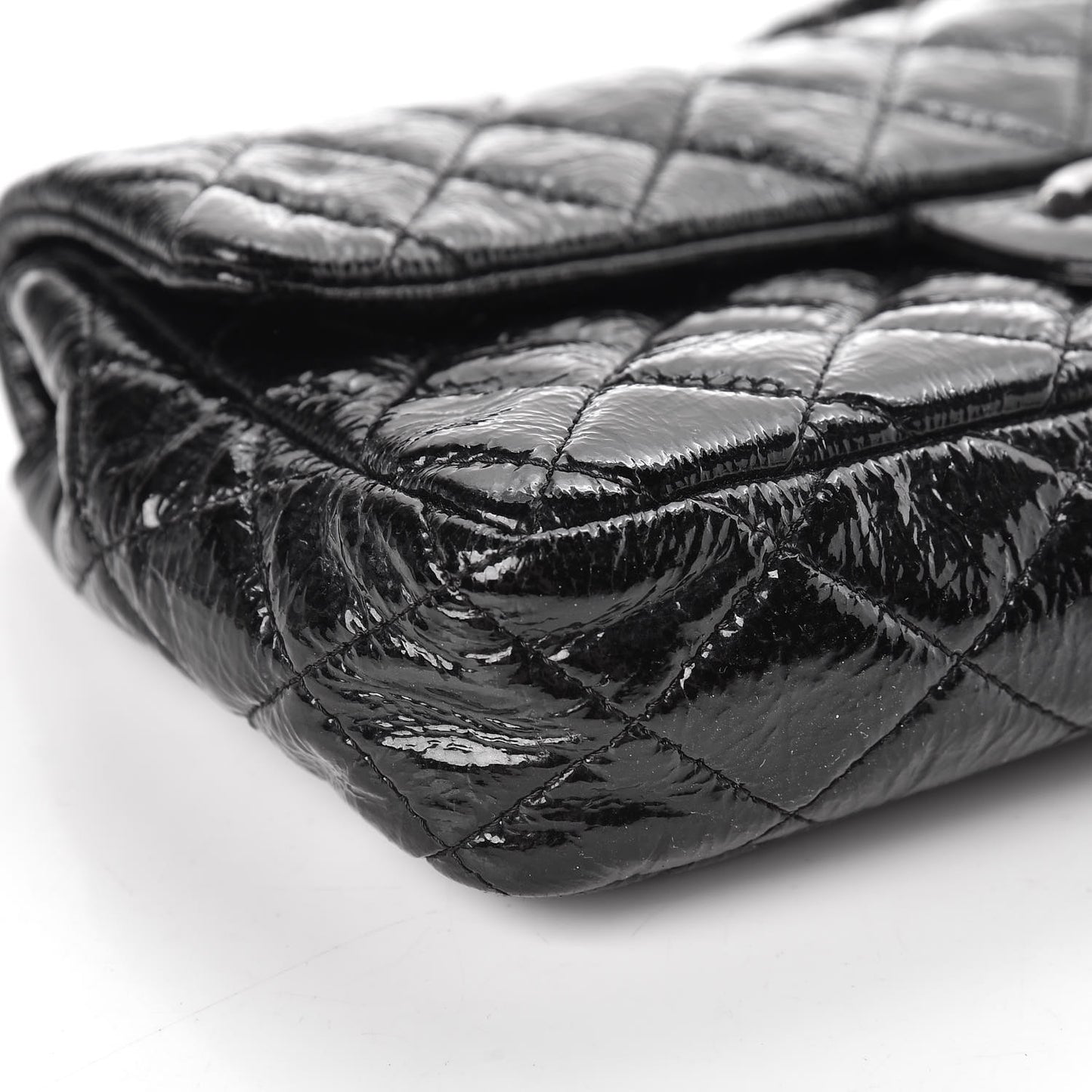 Distressed Patent Quilted East West Flap Black
