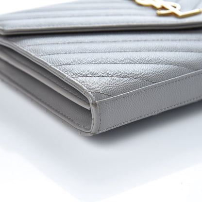 Saint Laurent Grain De Poudre Matelasse Chevron Monogram Chain Wallet Oyster Grey 8 of 12