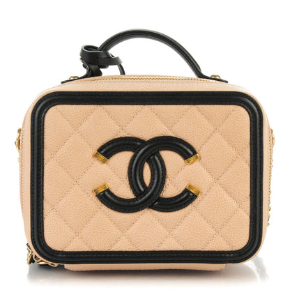 Chanel Caviar Quilted Small CC Filigree Vanity Case Beige Black 1 of 8