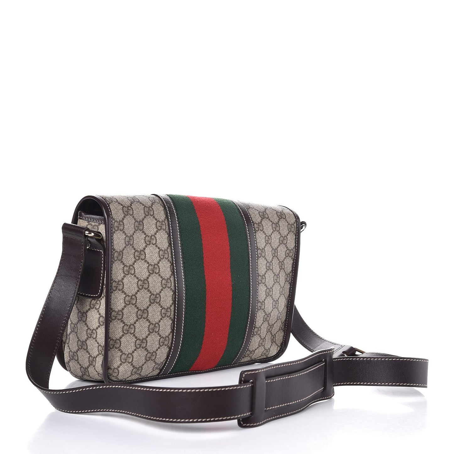 GG Plus Monogram Web Medium Flap Messenger Beige Dark Brown