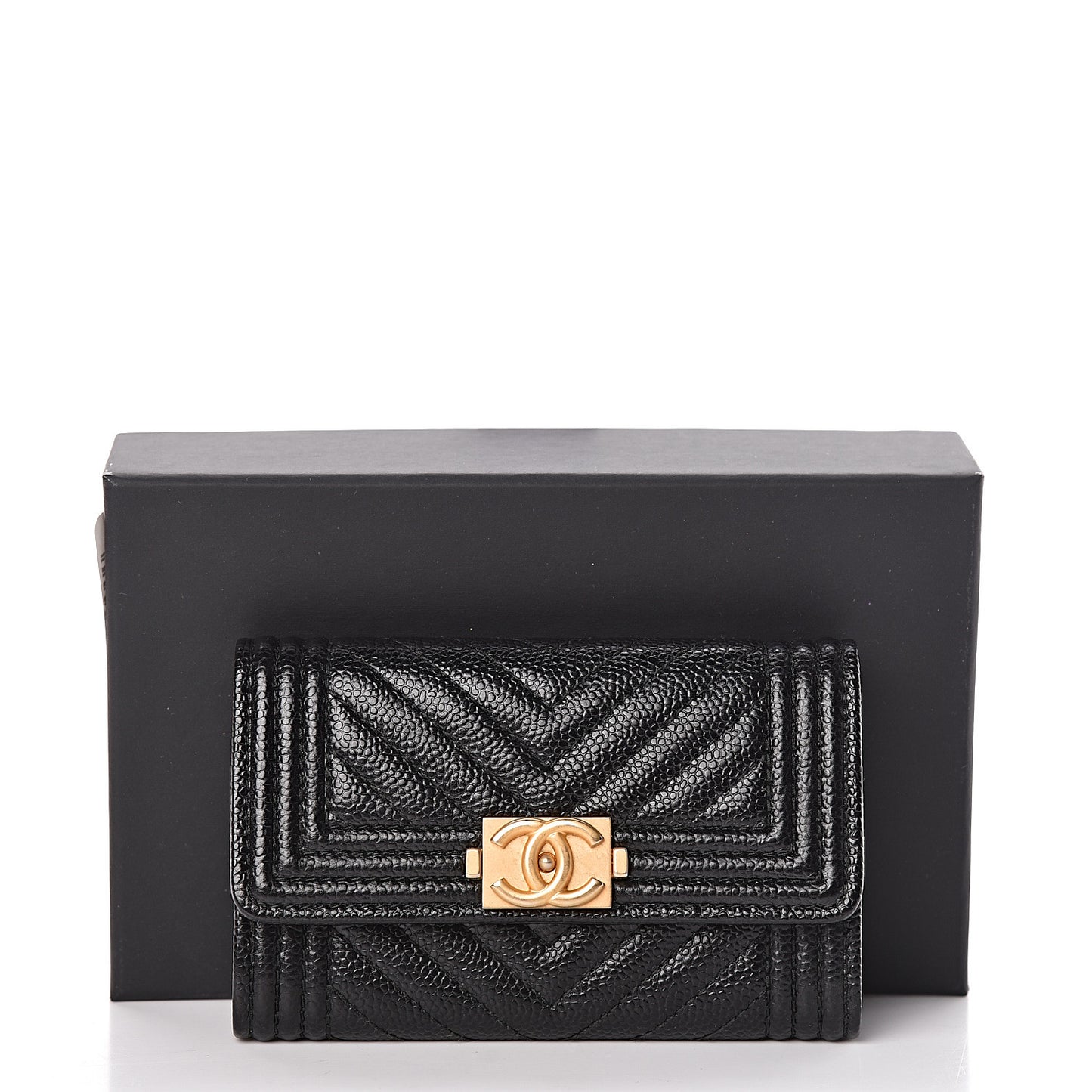 Caviar Chevron Quilted Boy Flap Card Holder Black