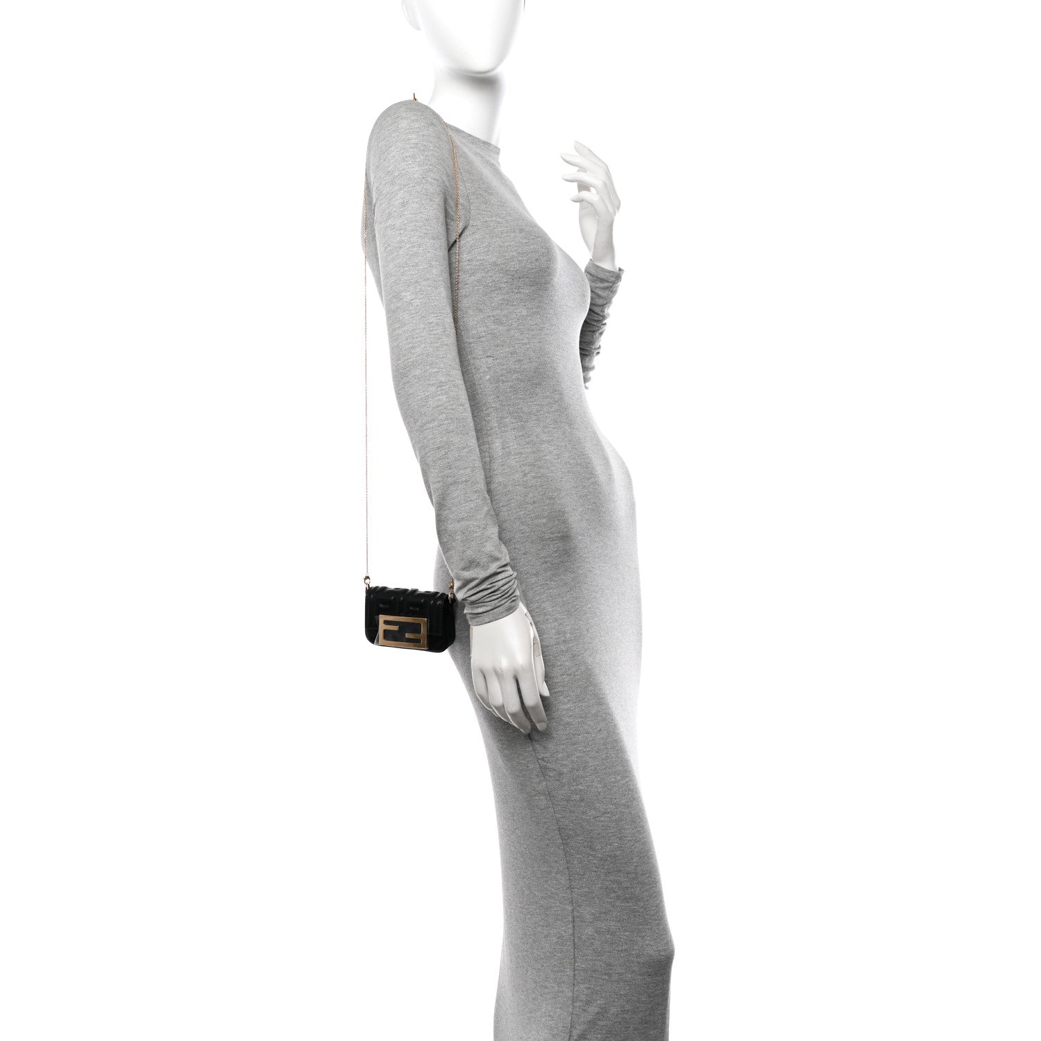 Fendi Nappa Matisse FF Embossed Nano Maxi Buckle Baguette Charm Black 2 of 10