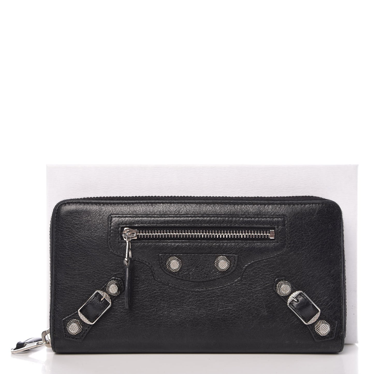 Agneau Giant 12 Silver Hardware Continental Zip Around Wallet Black