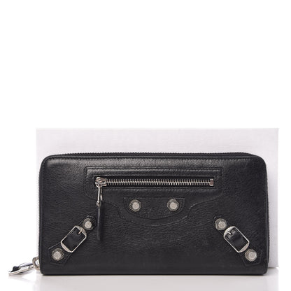 Balenciaga Agneau Giant 12 Silver Hardware Continental Zip Around Wallet Black 9 of 9